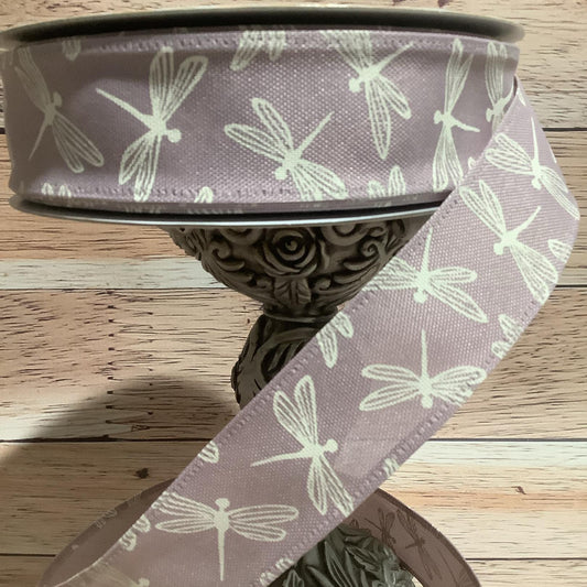 1.5" x 5 Yards - Lavendar-Purple Wired Ribbon With Dragonflies - Spring Ribbon - Ribbon For Bows, Wreaths And Home Decor