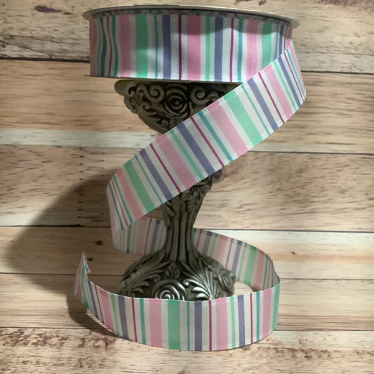 1.5" x 5 Yards Vertical Striped Ribbon-Pastel Colored Ribbon-Wired Ribbon-Spring Ribbon-Ribbon For Bows, Wreaths And Home Decor