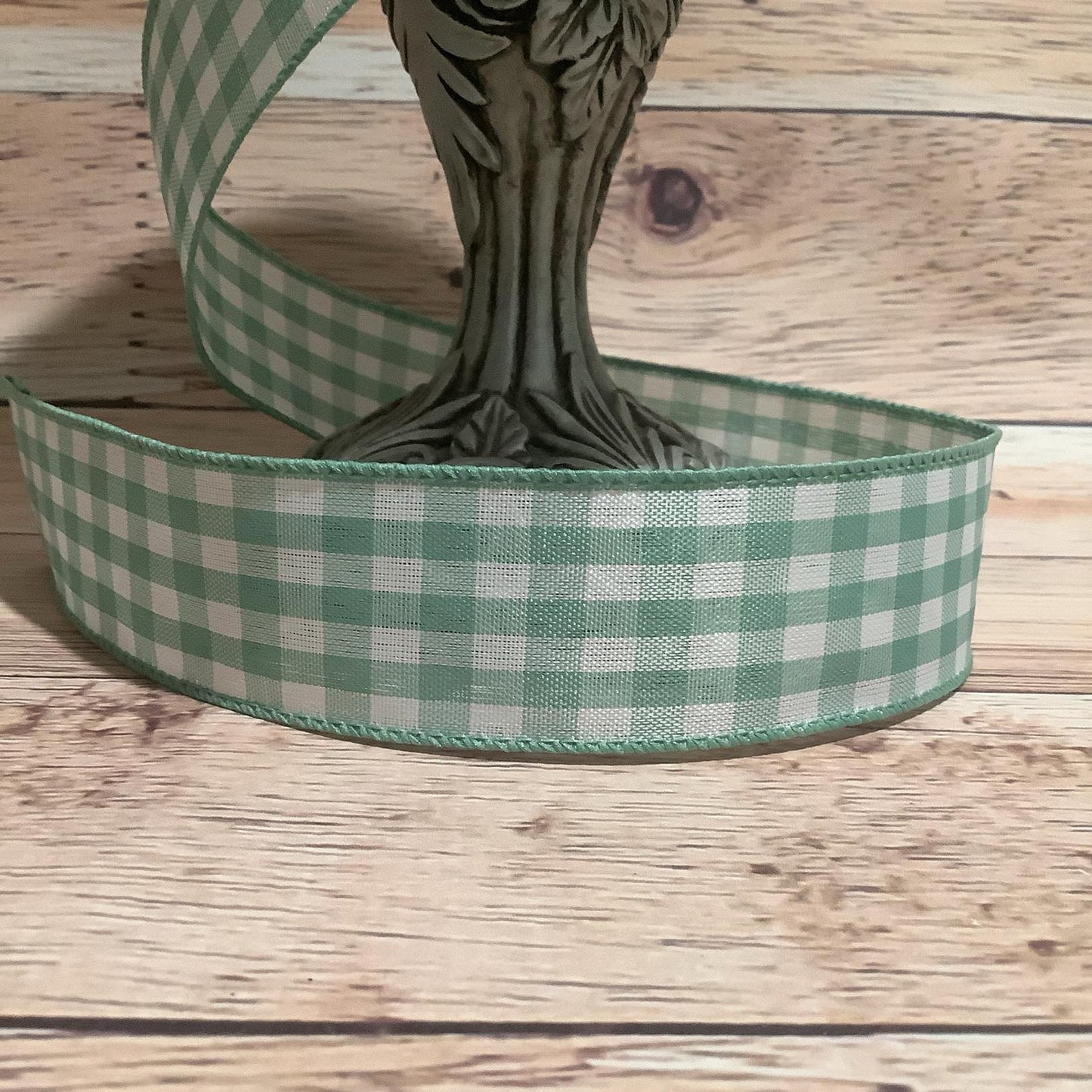 1.5" x 5 Yards Green Gingham Wired Ribbon - Green Checked Ribbon - All Occasion Ribbon - Ribbon For Bows, Wreaths And Home Decor