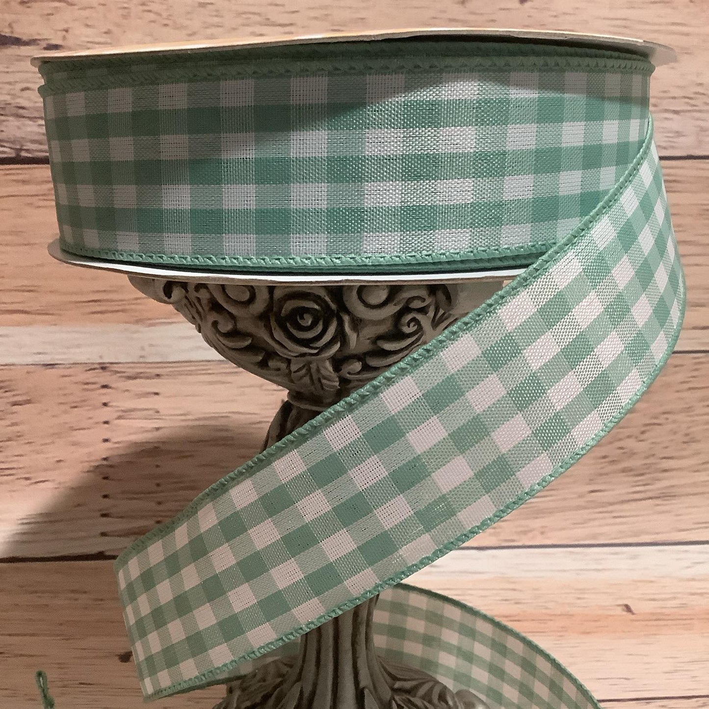 1.5" x 5 Yards Green Gingham Wired Ribbon - Green Checked Ribbon - All Occasion Ribbon - Ribbon For Bows, Wreaths And Home Decor