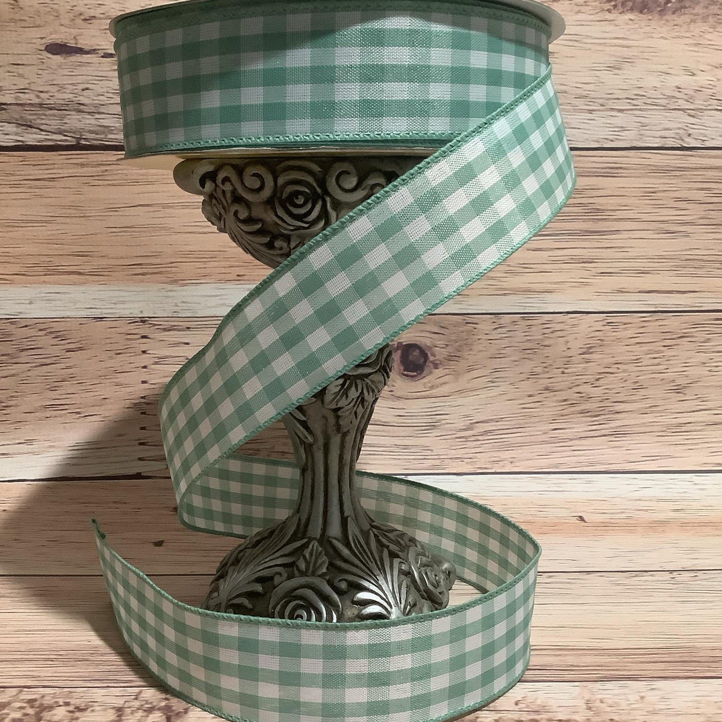 1.5" x 5 Yards Green Gingham Wired Ribbon - Green Checked Ribbon - All Occasion Ribbon - Ribbon For Bows, Wreaths And Home Decor