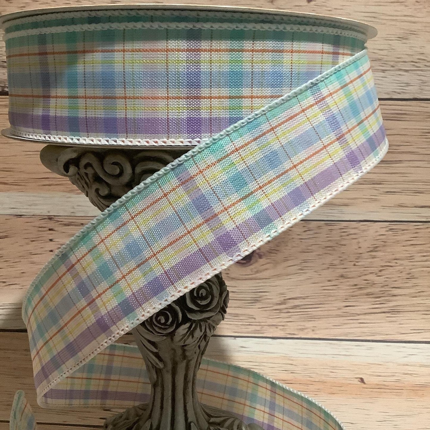 1.5" x 5 Yards Wired Ribbon-Pastel Plaid Ribbon-Spring Ribbon-Easter Ribbon-Ribbon For Bows, Wreaths And Home Decor-Birthday Ribbon