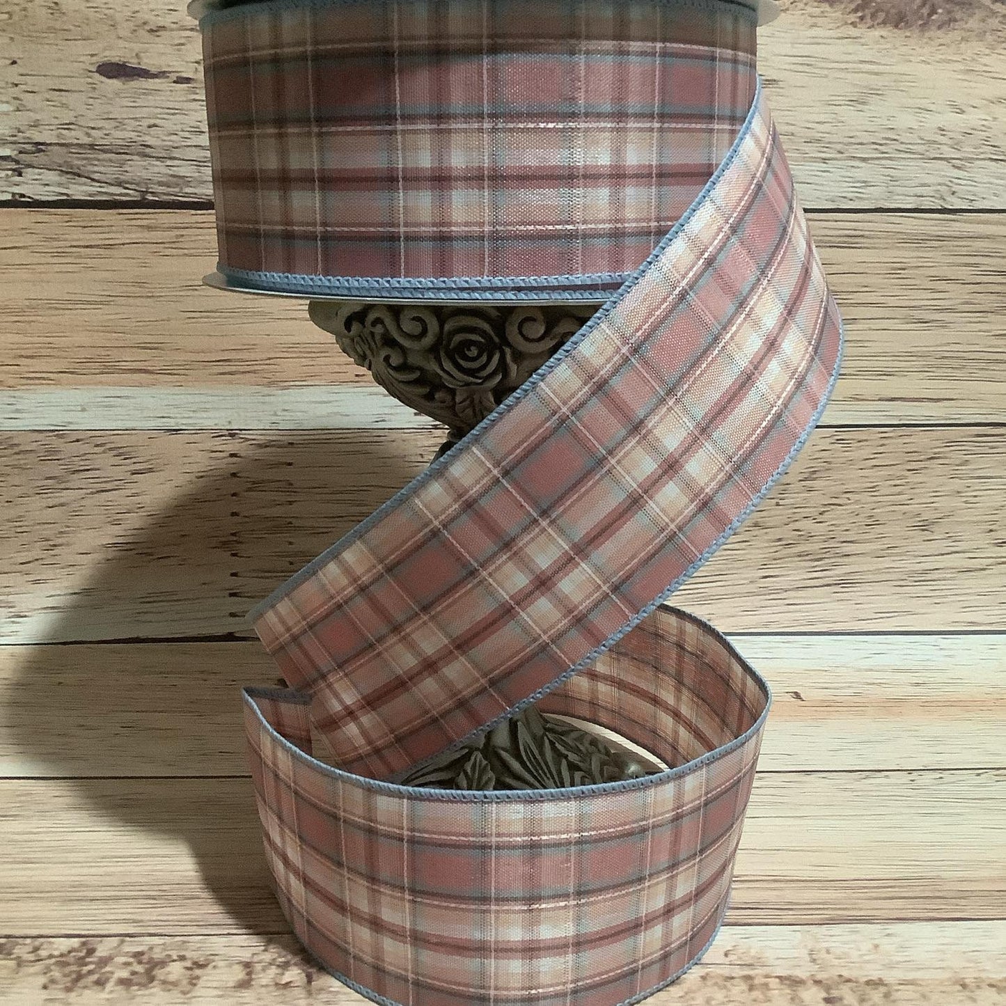 2.5" x 5 Yards Mauve Plaid Ribbon - Spring Ribbon - Floral Ribbon - Ribbon For Bows, Wreaths, And Home Decor