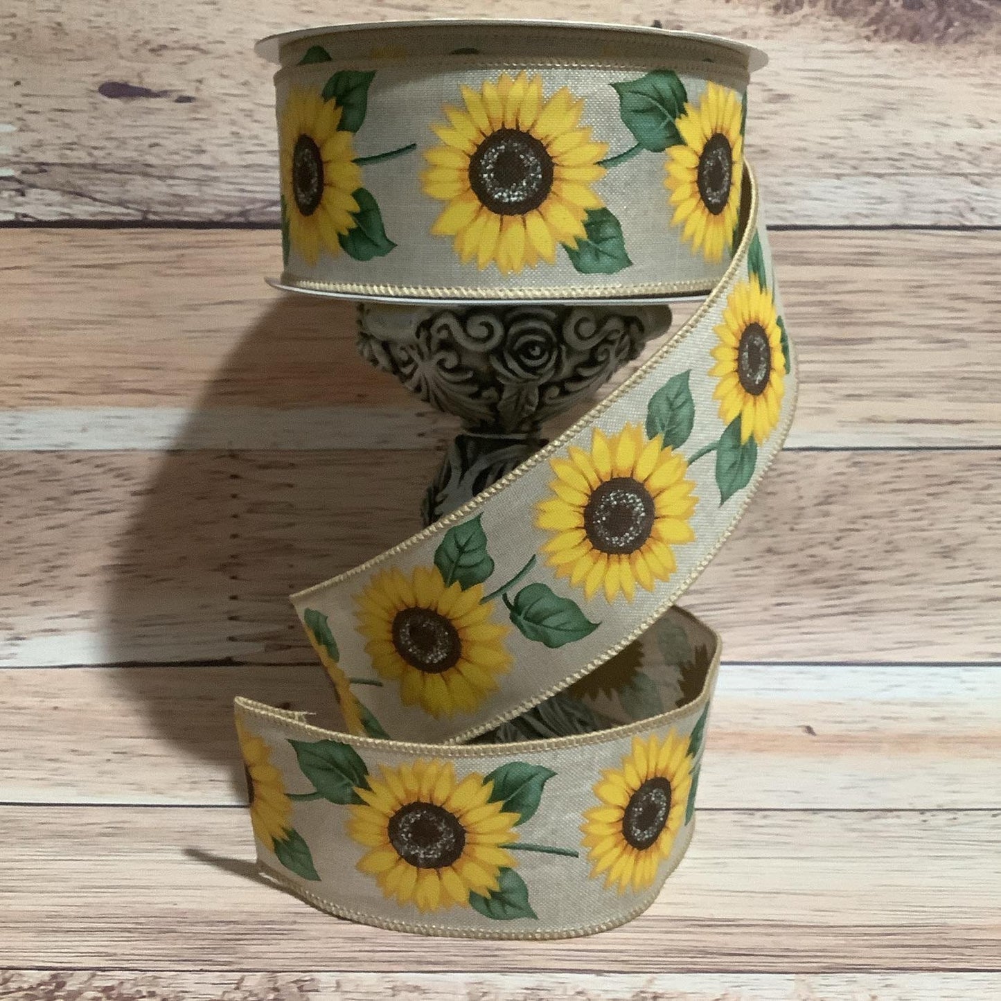 2.5" x 5 Yards Sunflower Wired Ribbon - Fall Ribbon - Spring Ribbon - Floral Ribbon - Ribbon For Bows, Wreaths And Home Decor