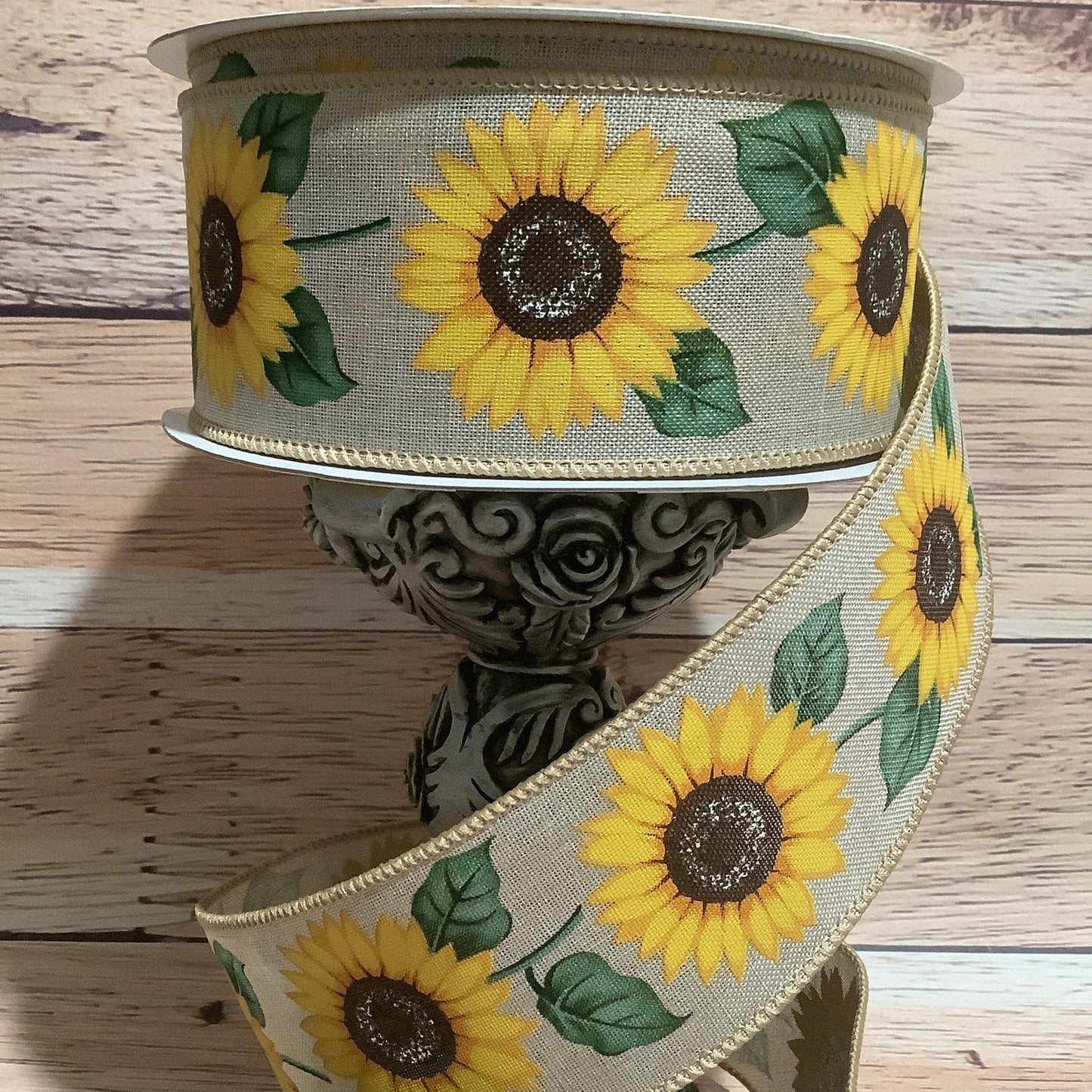 2.5" x 5 Yards Sunflower Wired Ribbon - Fall Ribbon - Spring Ribbon - Floral Ribbon - Ribbon For Bows, Wreaths And Home Decor