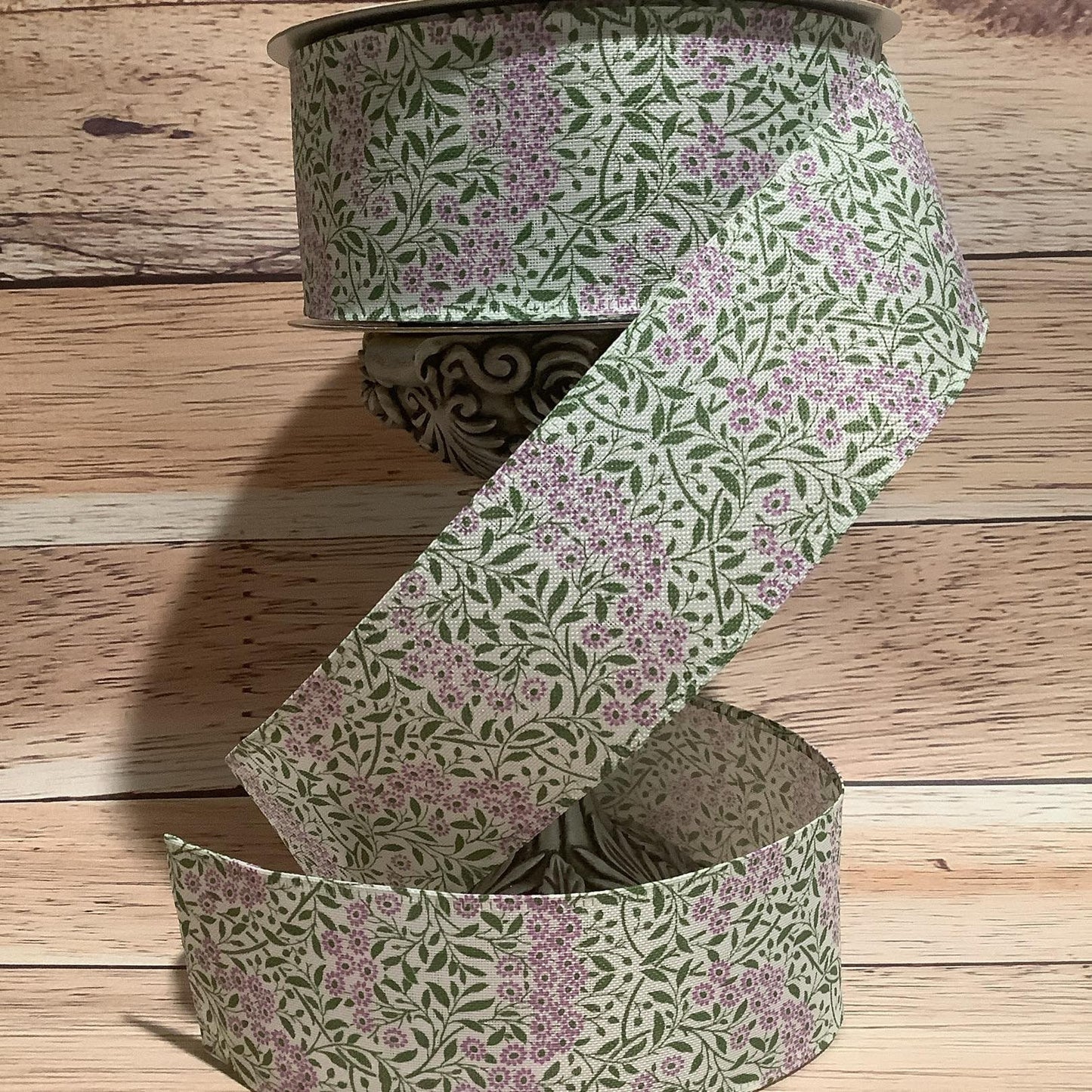 2.5" x 5 Yards Spring Floral Print Wired Ribbon - Lavender And Green - Ribbon For Bows, Wreaths And Home Decor