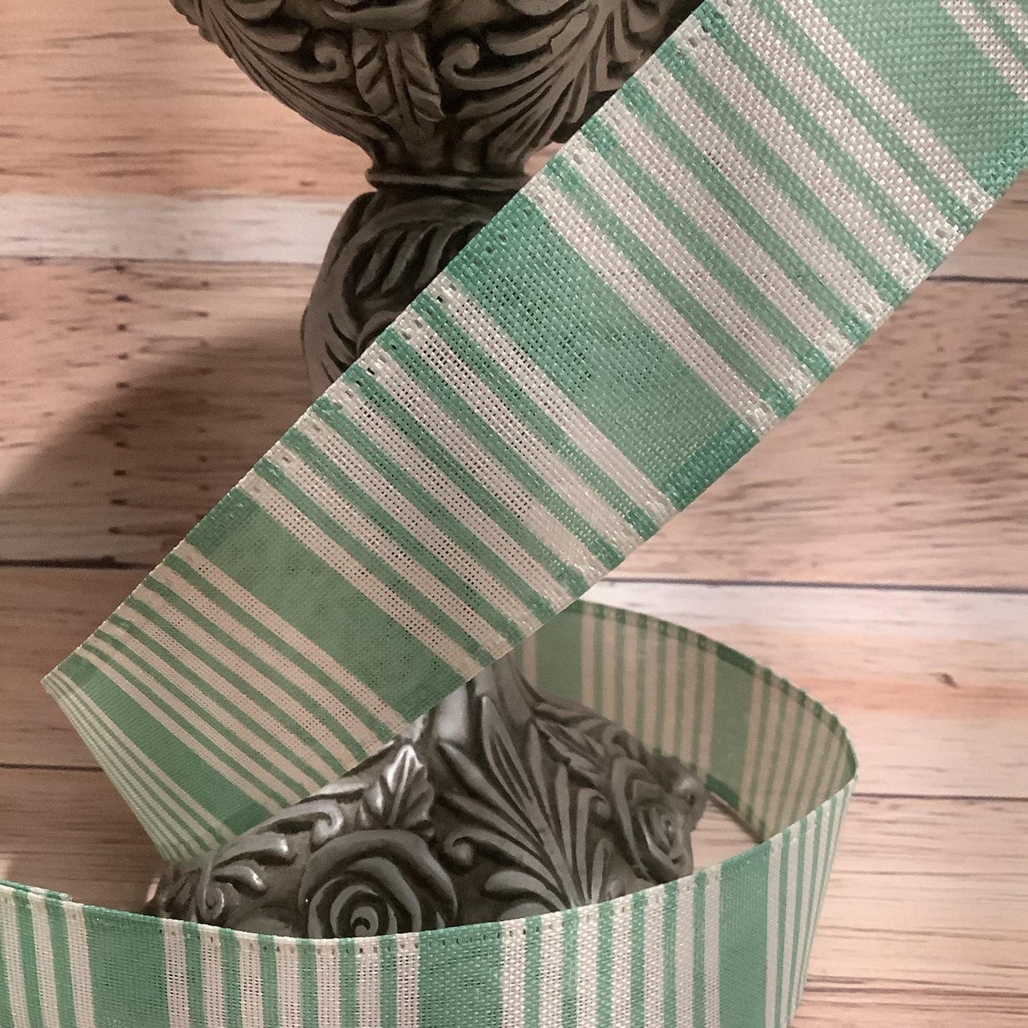 1.5" x 5 Yards Green Vertical Striped Wired Ribbon - All Occasion Ribbon - Ribbon For Bows, Wreaths And Home Decor