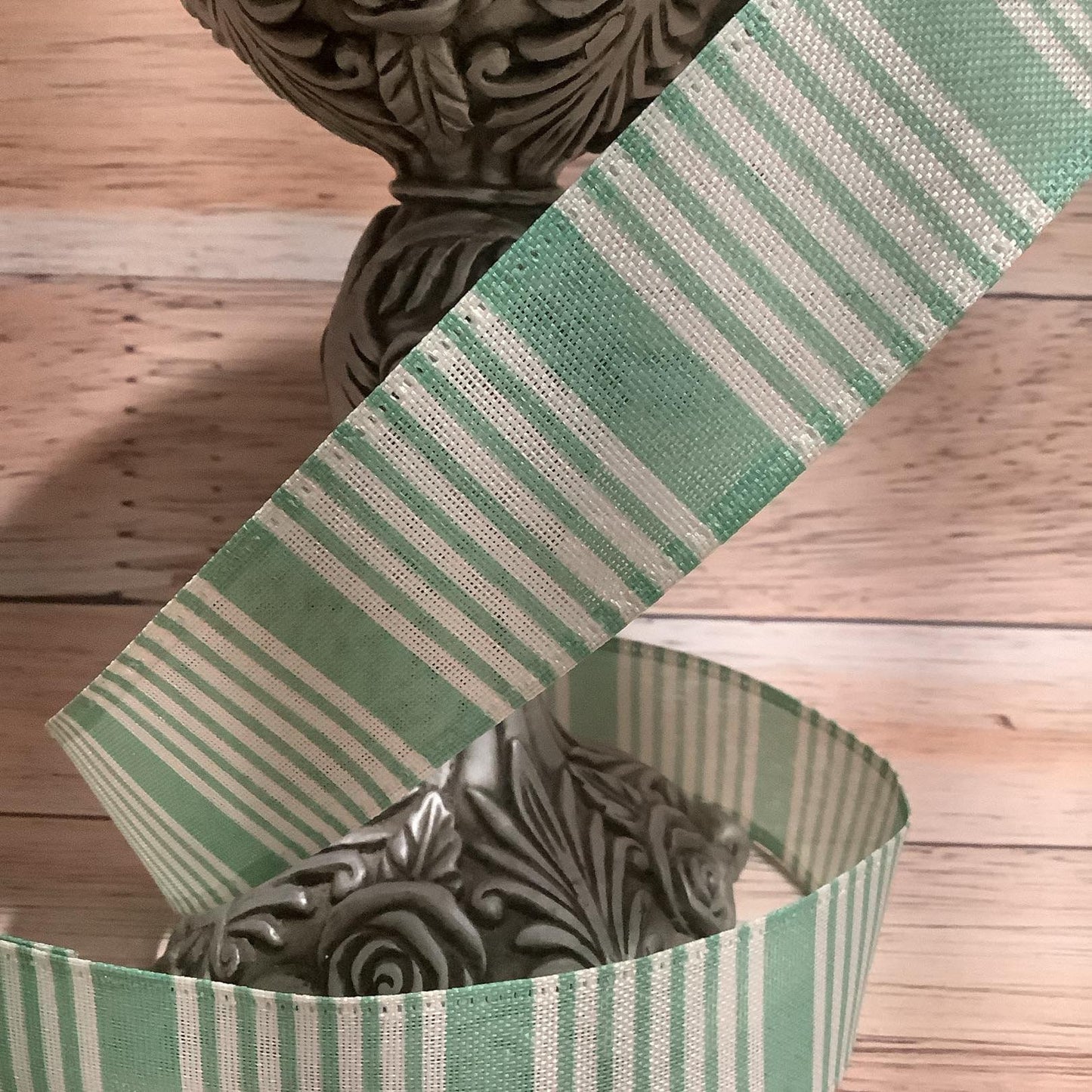 1.5" x 5 Yards Green Vertical Striped Wired Ribbon - All Occasion Ribbon - Ribbon For Bows, Wreaths And Home Decor