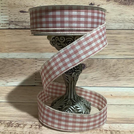 1.5" x 5 Yards Mauve Gingham Wired Ribbon - Ribbon For Bows, Wreaths And Home Decor - All Occasion Ribbon