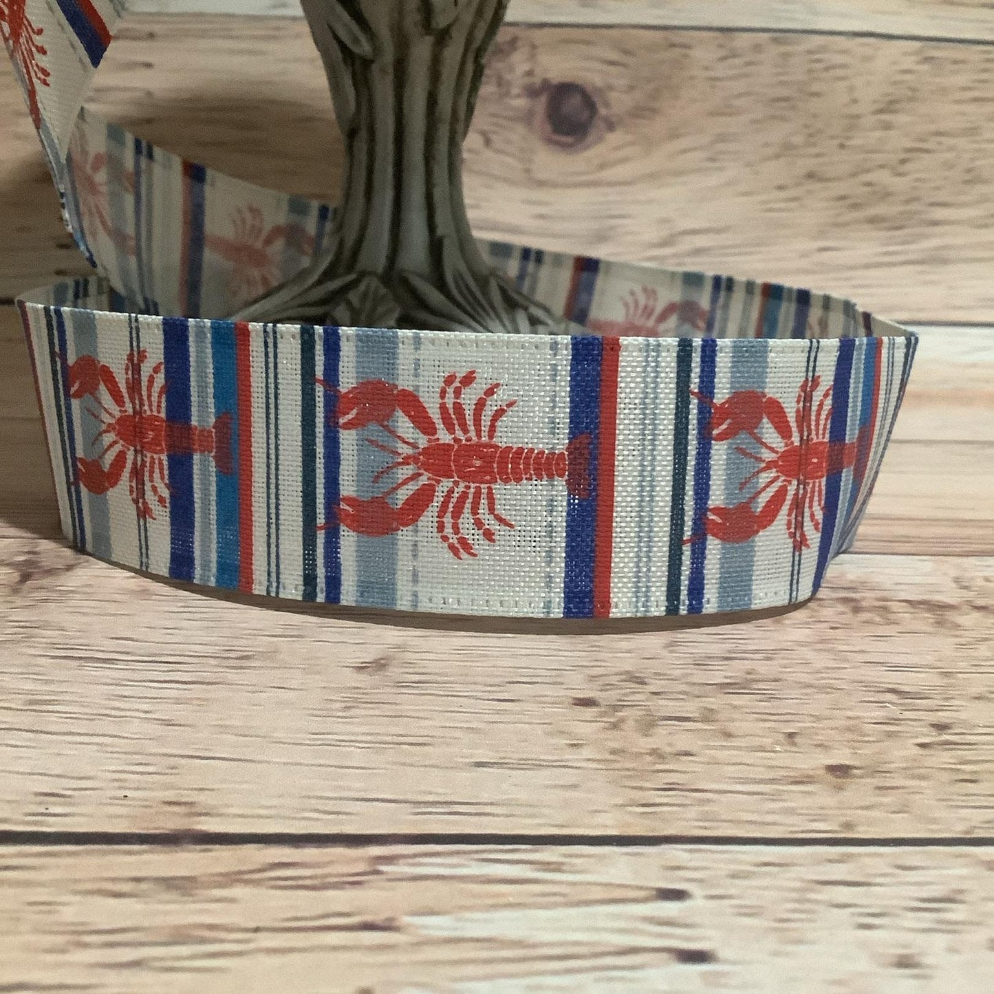 1.5" x 5 Yards Wired Ribbon - Crawfish-Crawdad Ribbon - Lobster Ribbon - Red, White And Blue Vertical Striped Ribbon