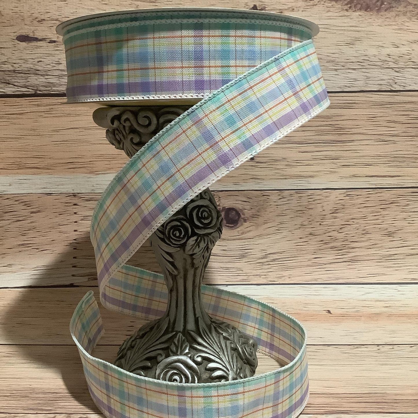 1.5" x 5 Yards Wired Ribbon-Pastel Plaid Ribbon-Spring Ribbon-Easter Ribbon-Ribbon For Bows, Wreaths And Home Decor-Birthday Ribbon