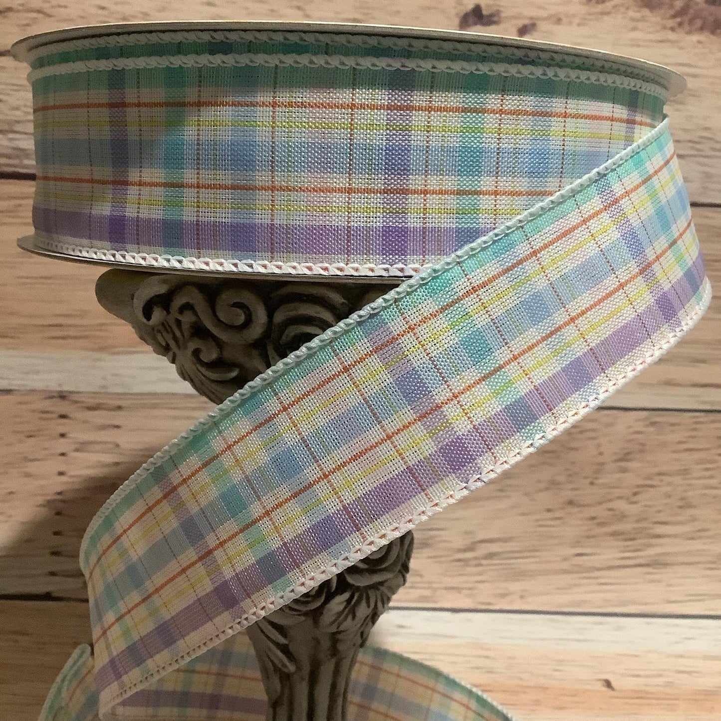 1.5" x 5 Yards Wired Ribbon-Pastel Plaid Ribbon-Spring Ribbon-Easter Ribbon-Ribbon For Bows, Wreaths And Home Decor-Birthday Ribbon