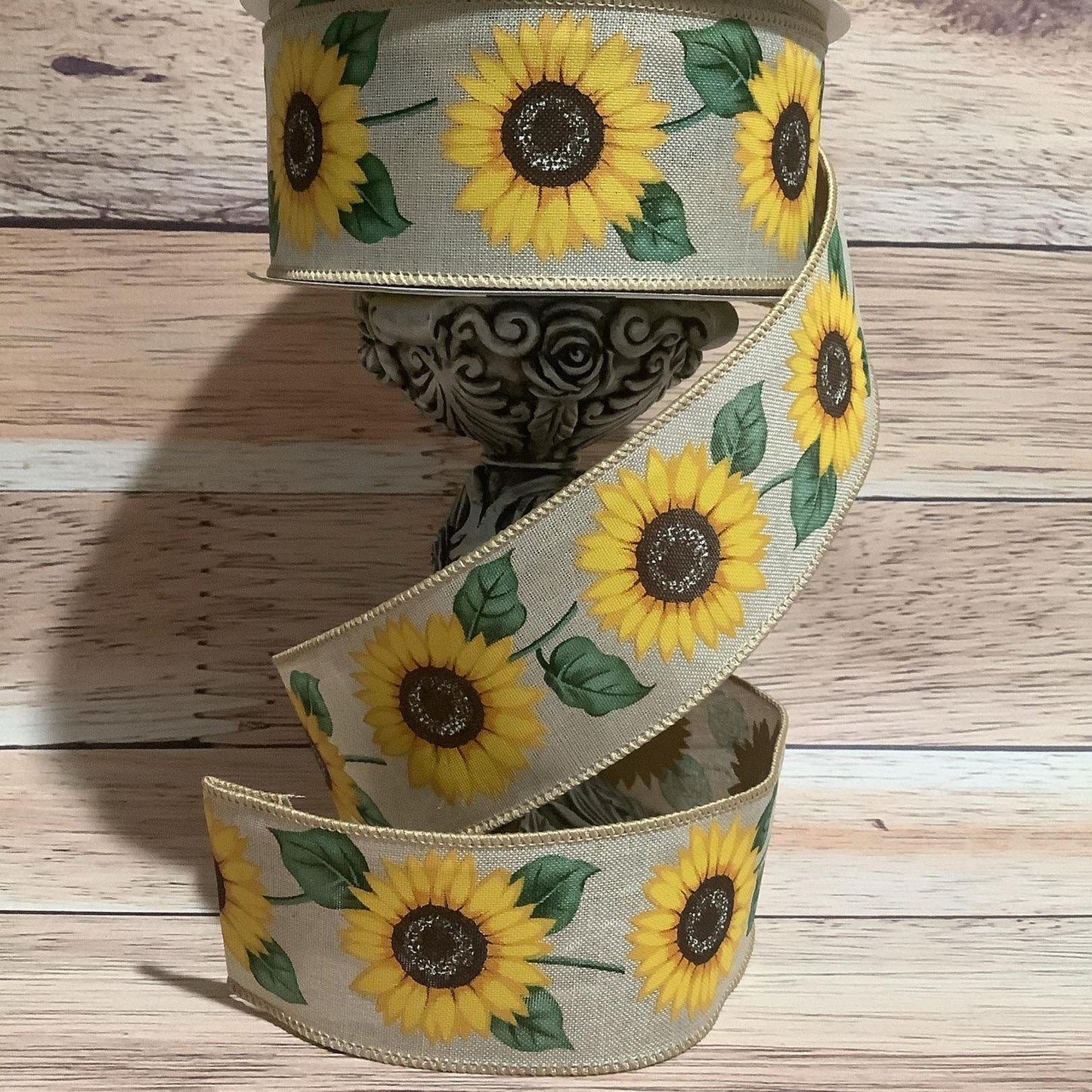 2.5" x 5 Yards Sunflower Wired Ribbon - Fall Ribbon - Spring Ribbon - Floral Ribbon - Ribbon For Bows, Wreaths And Home Decor