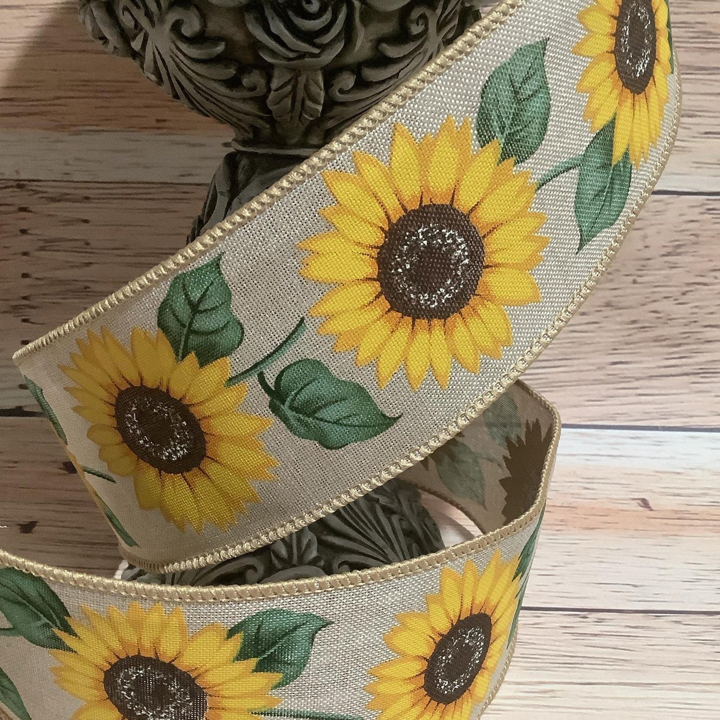 2.5" x 5 Yards Sunflower Wired Ribbon - Fall Ribbon - Spring Ribbon - Floral Ribbon - Ribbon For Bows, Wreaths And Home Decor