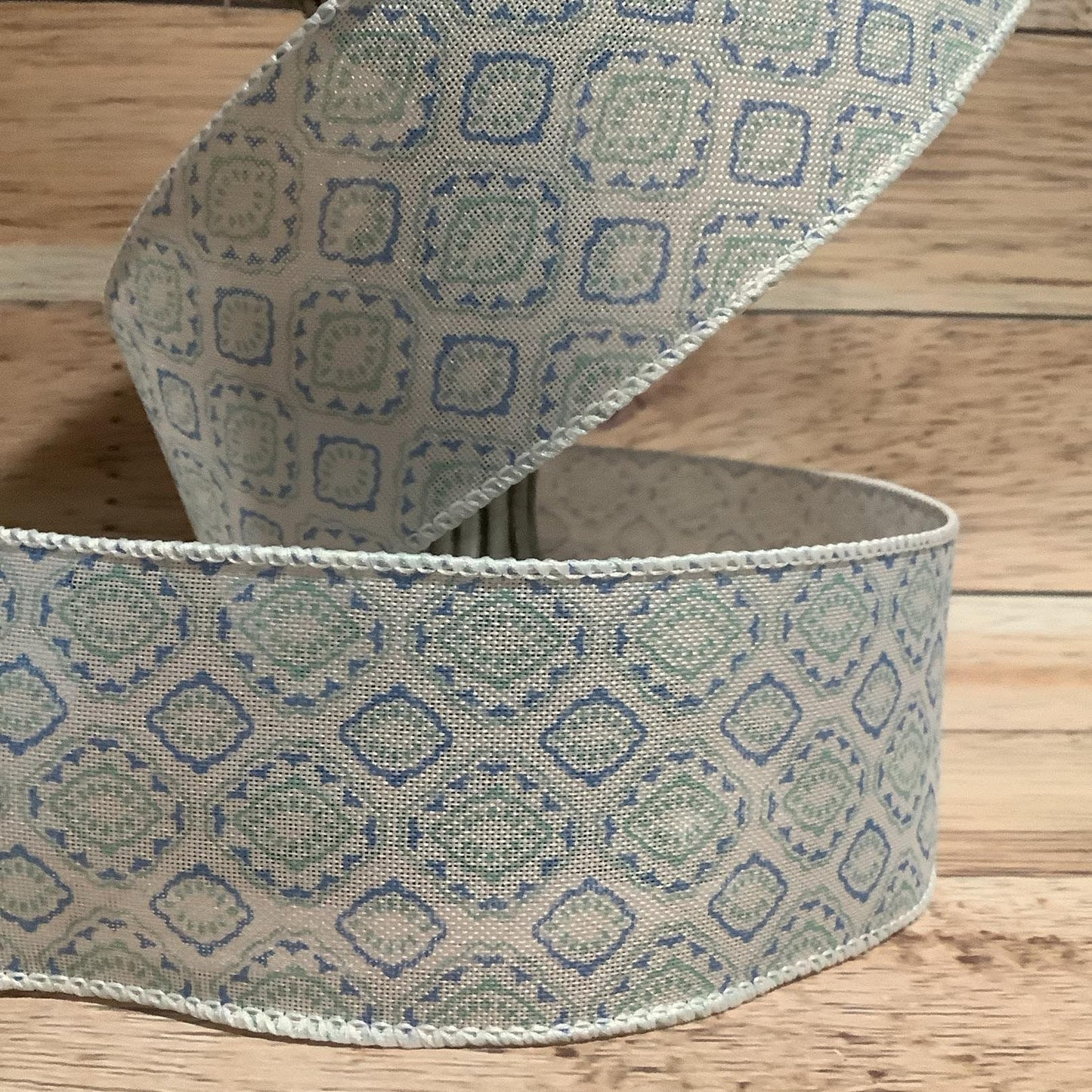 2.5" x 5 yards Blue And Green Wired Edge Ribbon - Spring Ribbon - Everyday Ribbon - Ribbon For Bows, Wreaths And Home Decor