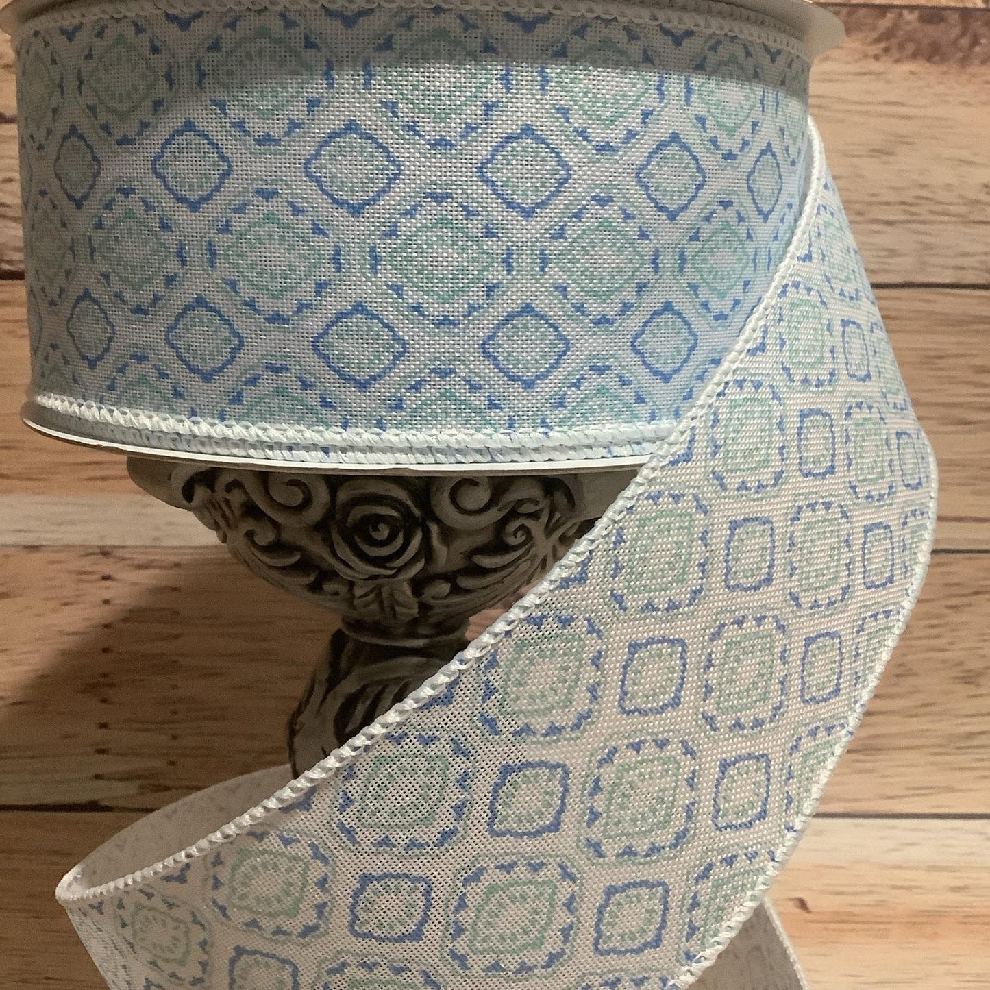 2.5" x 5 yards Blue And Green Wired Edge Ribbon - Spring Ribbon - Everyday Ribbon - Ribbon For Bows, Wreaths And Home Decor