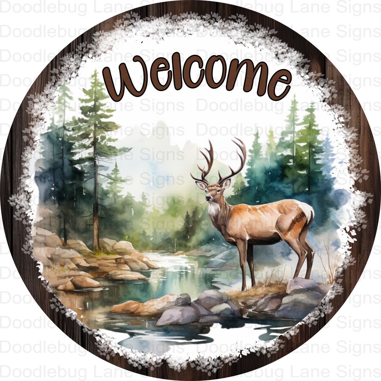 Welcome Wreath Sign - Deer Wreath Decor - Deer Welcome Sign - Round Wreath Sign - Metal Wreath Sign - Metal Door Hanger