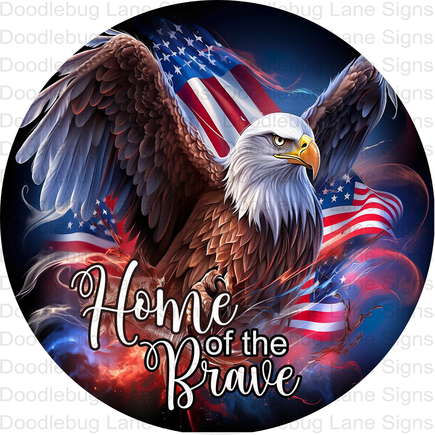 Home Of The Brave Patriotic Eagle Wreath Sign - American Flag - Round Wreath Sign - Metal Wreath Sign - 4th Of July Sign