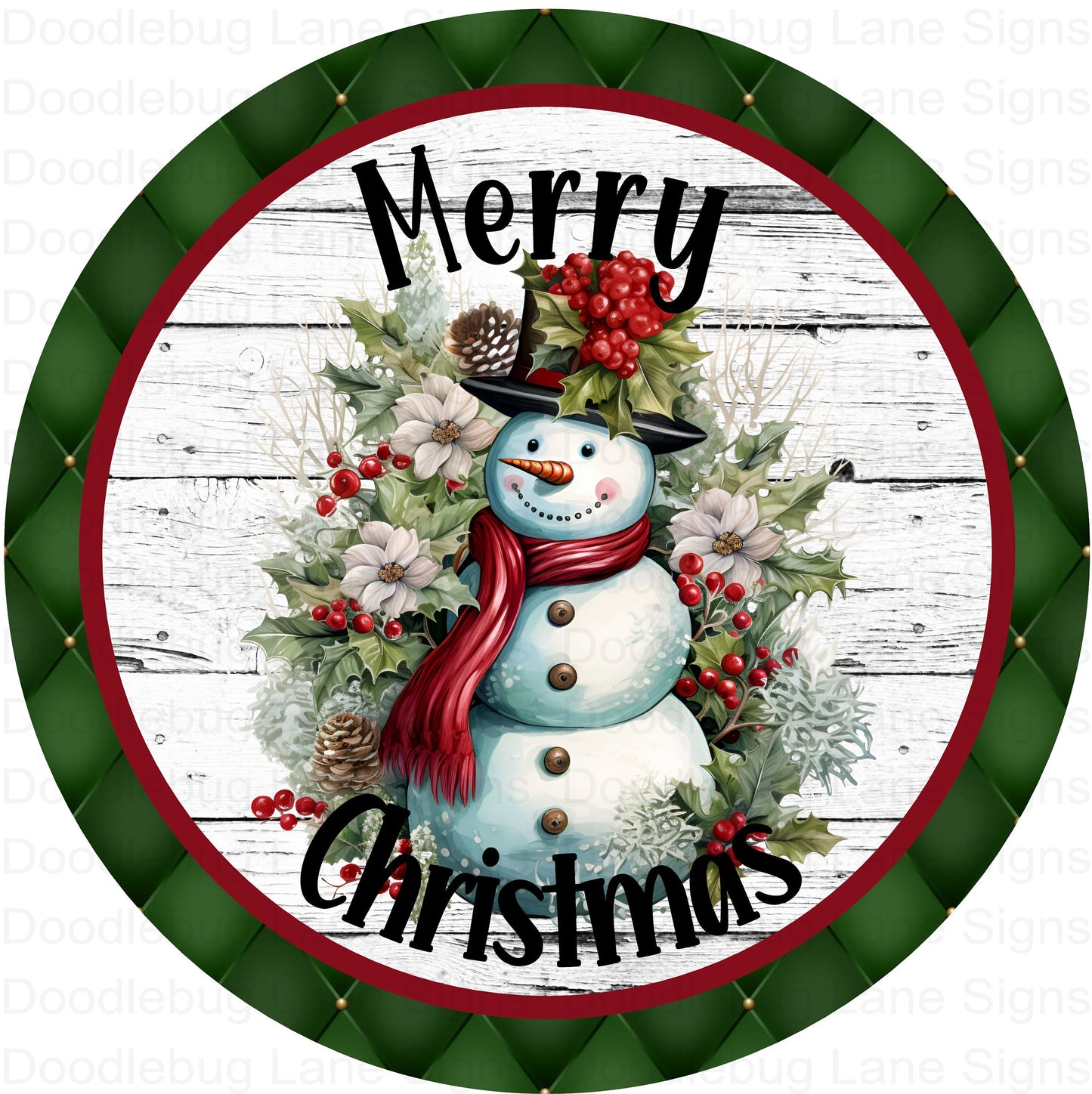 Merry Christmas Wreath Sign -Snowman Sign - Winter Wreath Decor - Round Wreath Sign - Metal Wreath Sign