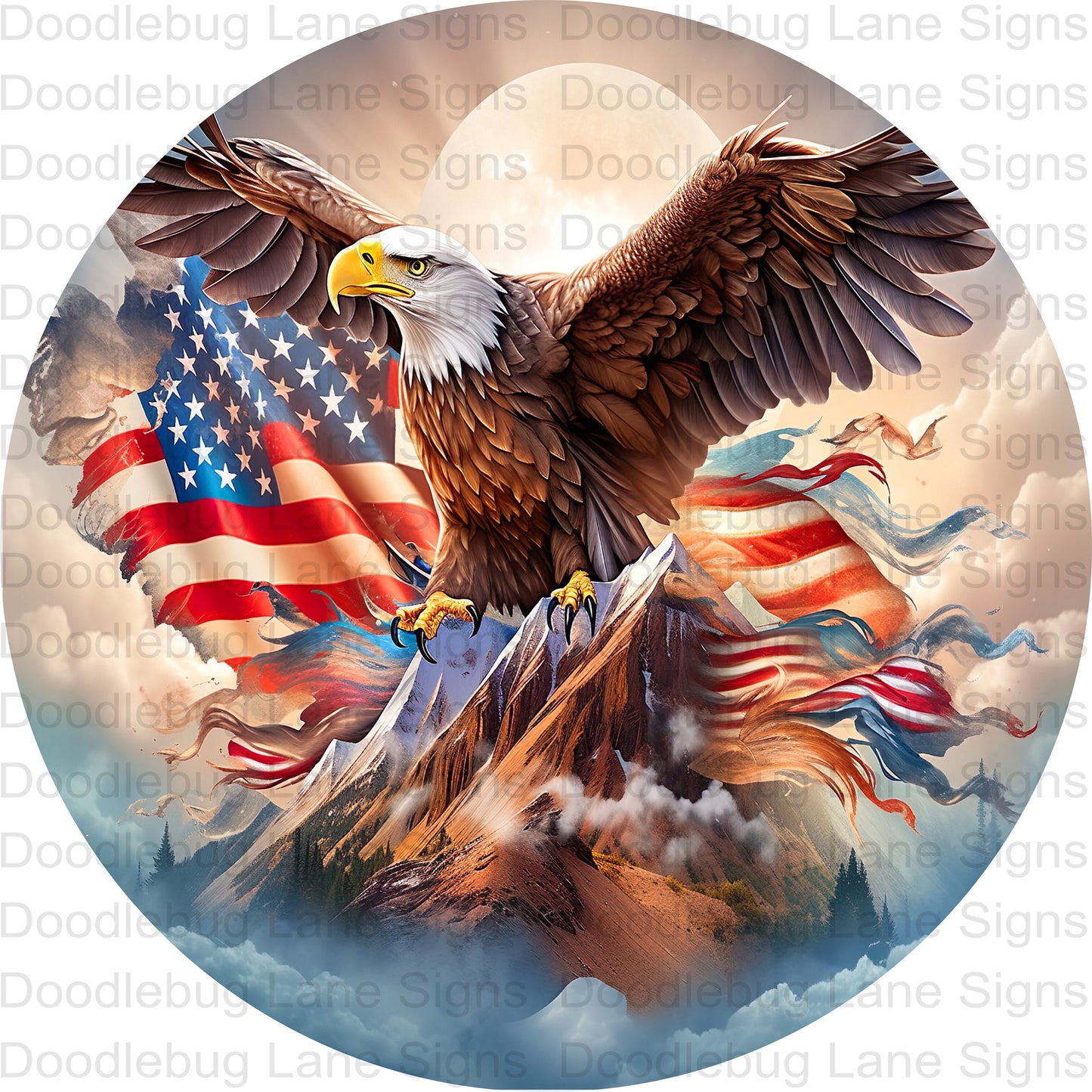 Flying Eagle Wreath Sign-American Flag-Patriotic Wreath Sign-Round Wreath Sign-Metal Wreath Sign-4th Of July Decor-Memorial Day Sign