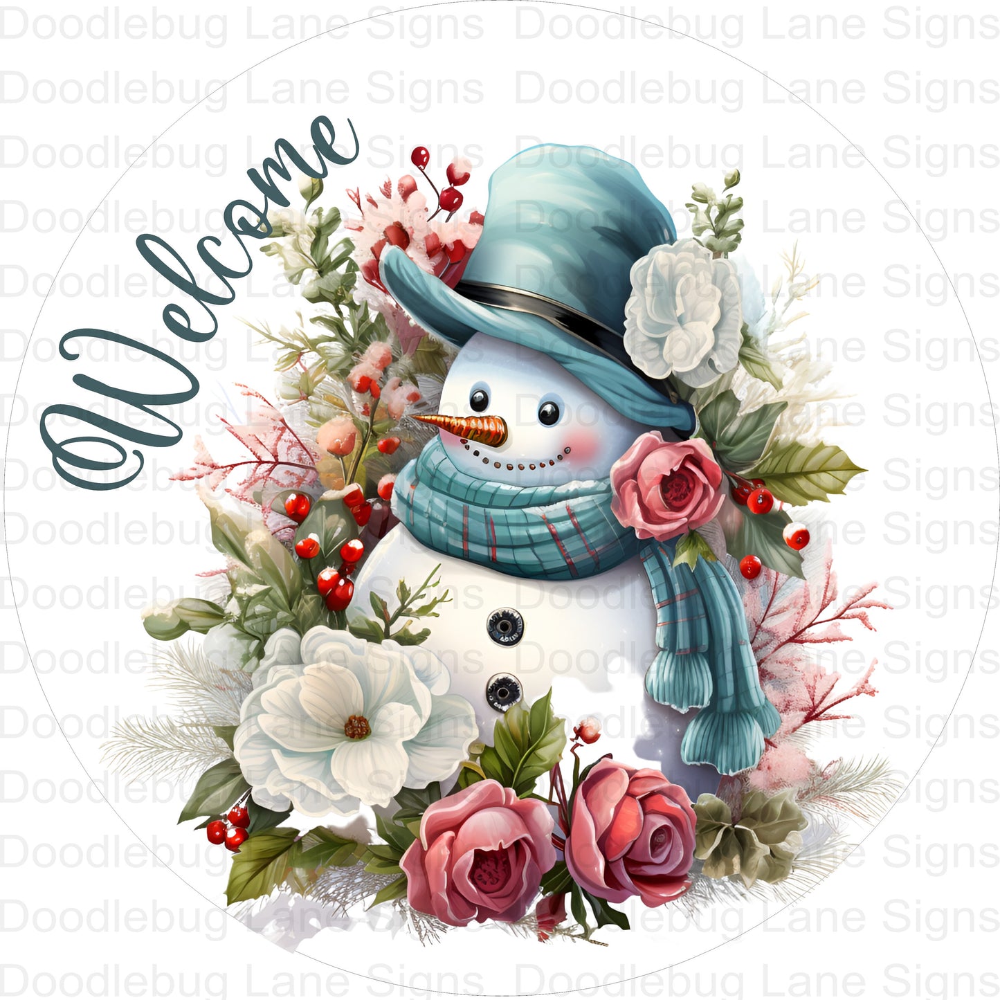 Welcome Wreath Sign - Snowman Welcome Sign - Winter Wreath Decor - Round Wreath Sign - Metal Wreath Sign - Snowman Wreath Decor