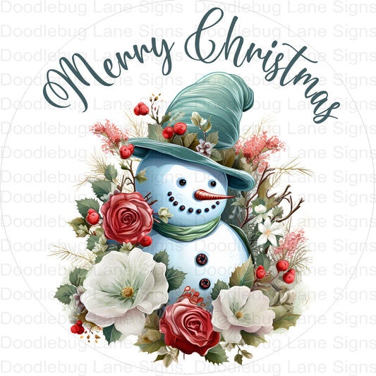 Merry Christmas Wreath Sign - Snowman Wreath Decor - Christmas Snowman Sign - Round Wreath Sign - Metal Wreath Sign