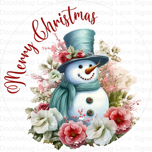 Merry Christmas Snowman Wreath Sign - Snowman Wreath Decor - Christmas Snowman - Round Wreath Sign -Christmas Wreath Sign- Metal Wreath Sign