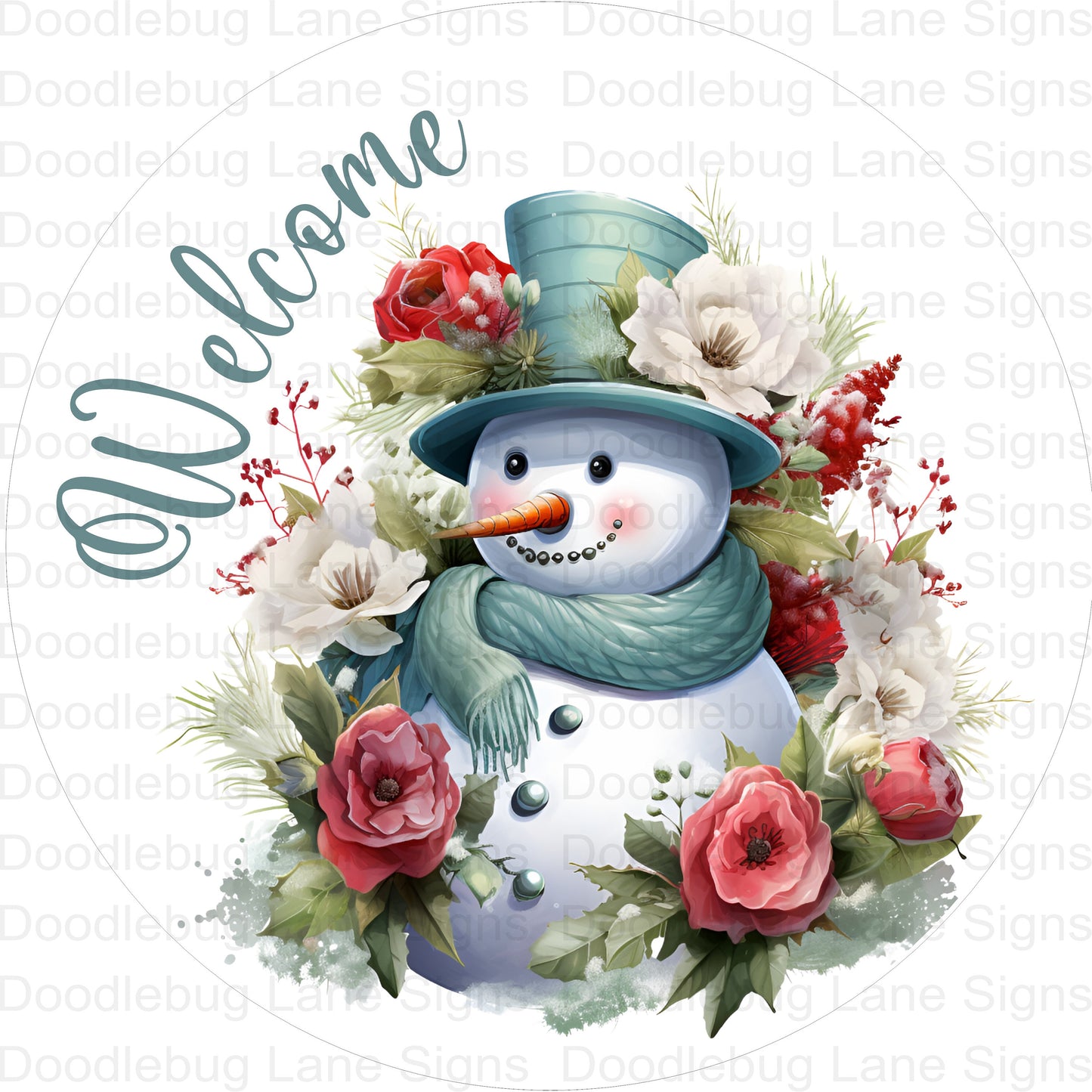 Welcome Wreath Sign - Snowman Welcome Sign - Winter Wreath Decor - Round Wreath Sign - Metal Wreath Sign-Snowman Wreath