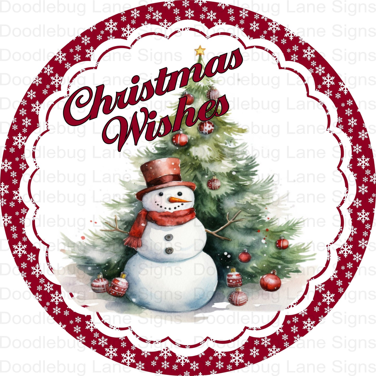 Christmas Wreath Sign - Christmas Wishes - Snowman Wreath Decor - Red And White Christmas Sign - Round Wreath Sign - Metal Wreath Sign